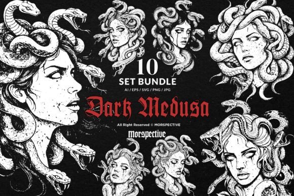 10 Bundle Dark Art Medusa Women Snake Graphics