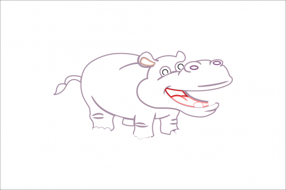 Animal Hippopotamus Cartoon Color Line Graphics