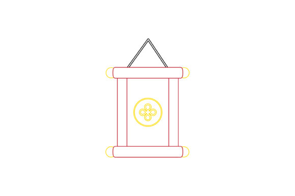 Chinese New Year Lucky Scroll Color Line Graphics and Icons