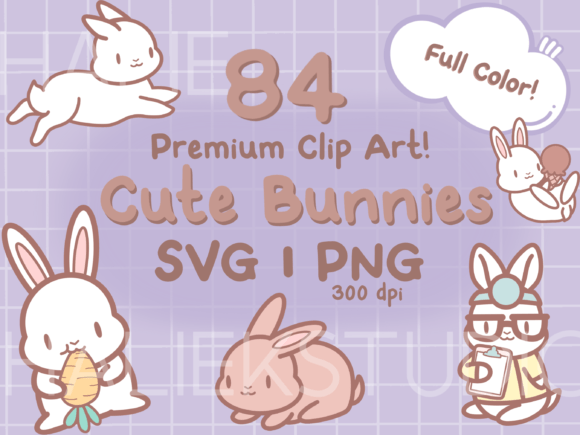 Cute Bunnies Color Clip Art PNGs SVGs
