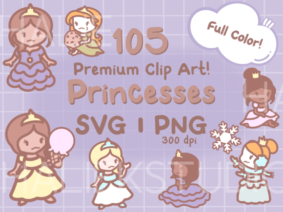 Cute Princesses Color Clip Art Set: Graphics & Illustrations for Creative Publishing