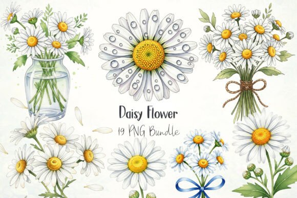 Daisy Flower Watercolor Clipart: Graphics & Illustrations for Editorial Polish