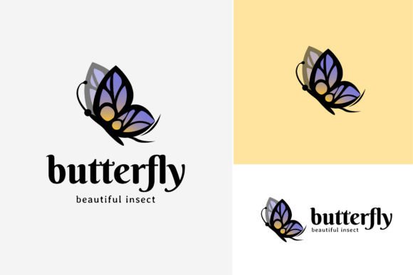 Flying Butterfly Vintage Logo Blue Color Graphics