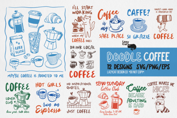 Funny Coffee Doodle SVG PNG Bundle: Graphics & Illustrations for Real Publishing