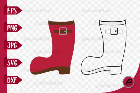 Garden Boots Outline with Color Clipart