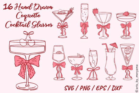 Hand Drawn Coquette Cocktails with Bows