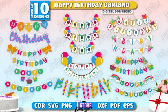 Happy Birthday Garland Laser Cut Bundle: Graphics for Crafts