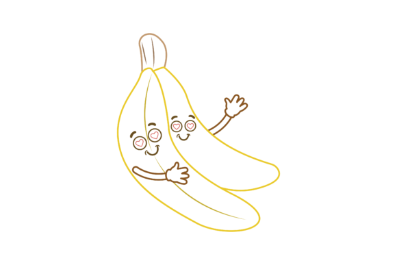 Kawaii Cute Banana Fruit Color Line Graphics