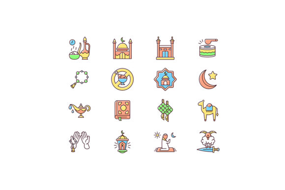 Muslim Holidays RGB Color Icons Set