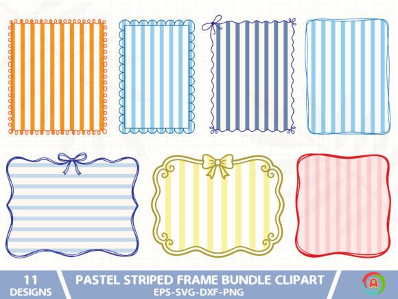 Pastel Striped Frame Bundle Clipart