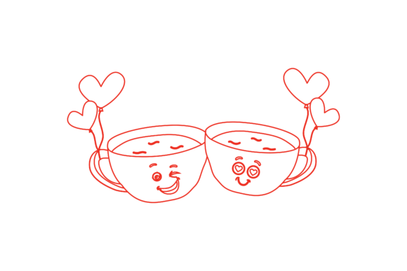 Valentine Kawaii Cup Couple Color Line Graphics