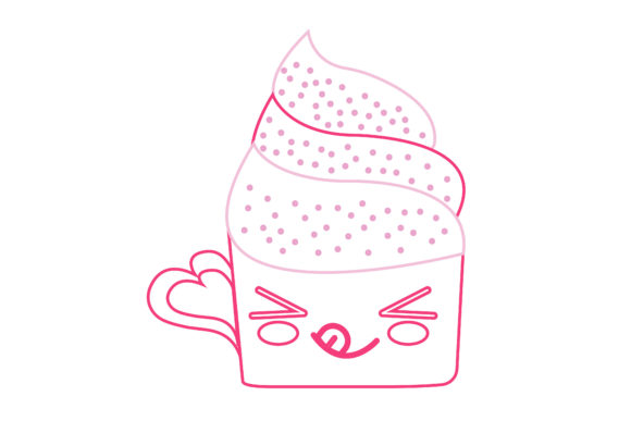 Valentine Kawaii Cupcakes Color Lines-03 Graphics & Illustrations