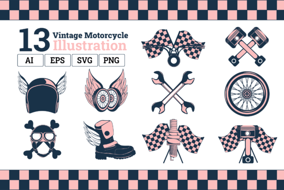 Vintage Motorcycle Color Illustration